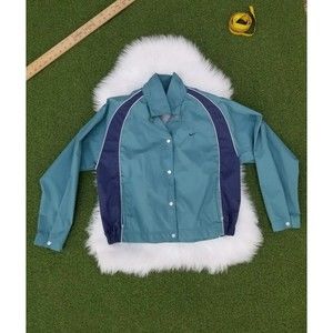 Nike Boys Teal Blue Nylon Windbreaker VINTAGE White Tag - Sz Large (12-14)